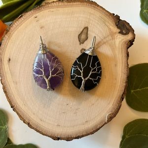 Amethyst tree of life tear drop pendant.
